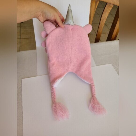 Kids Girls Pink Unicorn Fleece Fall Winter Hat and Glove Mitten Set - Picture 4 of 6